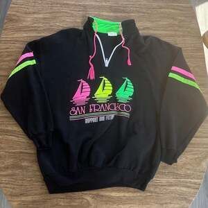 Vintage 90s San Francisco Neon Sailboat Quarter-Zip Sweatshirt Large